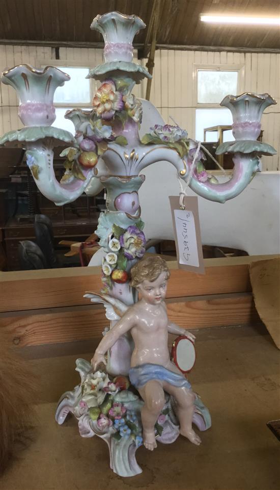 Sitzenddorf 3 branch putti candelabra